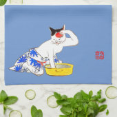 おもしろい日本猫の入浴 キッチンタオル (折り畳み)