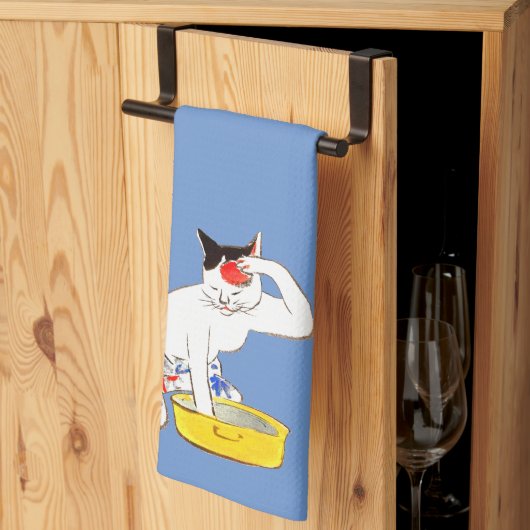 おもしろい日本猫の入浴 キッチンタオル (三つ折り)