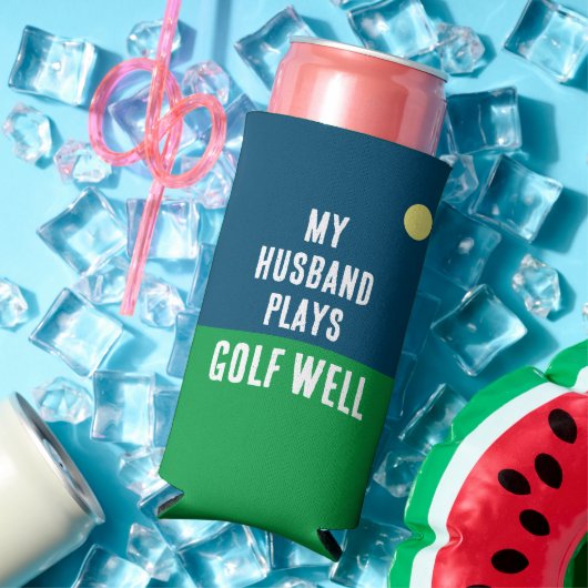 「おもしろい旦那は遊ゴルフがいい」 青と白 スリム缶クーラー (インサイチュ 夏)