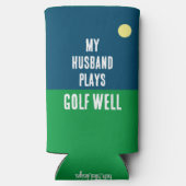 「おもしろい旦那は遊ゴルフがいい」 青と白 スリム缶クーラー (裏面)