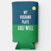 「おもしろい旦那は遊ゴルフがいい」 青と白 スリム缶クーラー (正面)