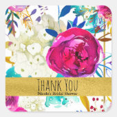 おもしろい明はっきりしたるい水色フローラブライダルシャワー スクエアシール (正面)