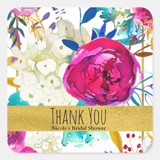 おもしろい明はっきりしたるい水色フローラブライダルシャワー スクエアシール (正面)