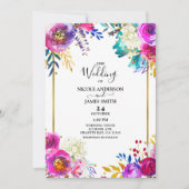 おもしろい明はっきりしたるい色の水色のフローラ結婚 招待状 (正面)