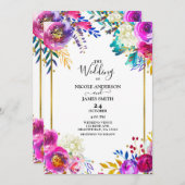 おもしろい明はっきりしたるい色の水色のフローラ結婚 招待状 (正面/裏面)