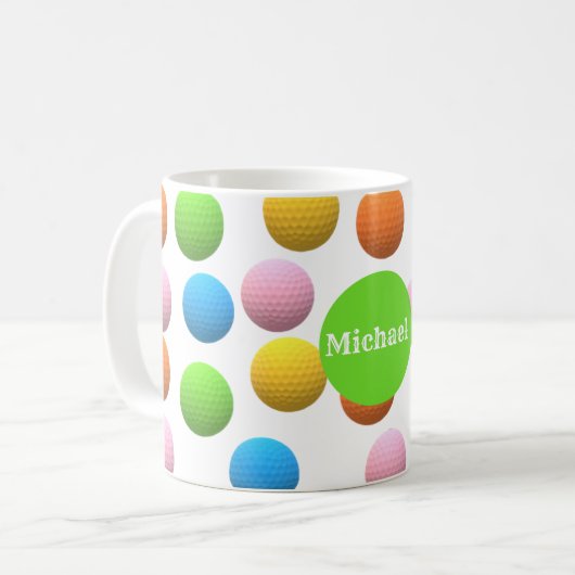 おもしろい明るいゴルフボール コーヒーマグカップ (正面左)