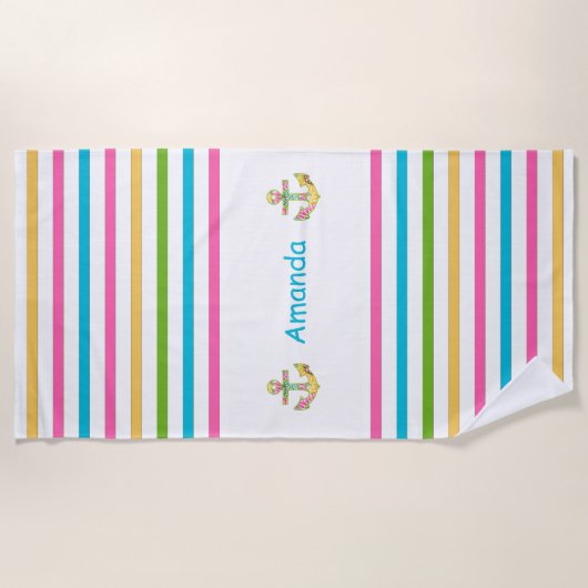 おもしろい明るいストライプの航海のビーチタオル ビーチタオル (正面)