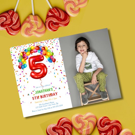 おもしろい明るい紙吹雪バルーン写真5誕生日 招待状