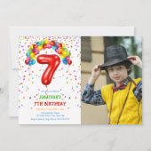 おもしろい明るい紙吹雪バルーン写真7誕生日 招待状 (正面)