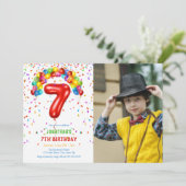 おもしろい明るい紙吹雪バルーン写真7誕生日 招待状 (スタンド正面)