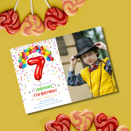 おもしろい明るい紙吹雪バルーン写真7誕生日 招待状