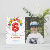 おもしろい明るい紙吹雪バルーン写真8誕生日 招待状 (スタンド正面)