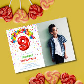おもしろい明るい紙吹雪バルーン写真9誕生日 招待状