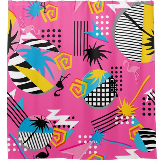 おもしろい明るく80はっきりした年代の懐かしいパターン シャワーカーテン (正面)