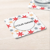 おもしろい星と車輪のパターン スクエアペーパーコースター (アングル)
