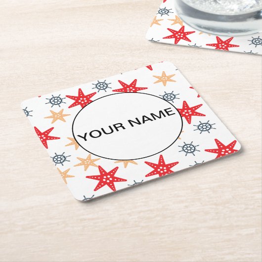 おもしろい星と車輪のパターン スクエアペーパーコースター (アングル)