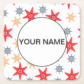 おもしろい星と車輪のパターン スクエアペーパーコースター (正面)