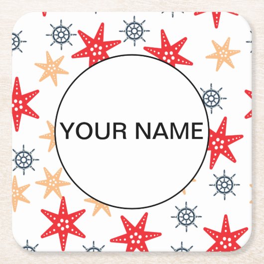 おもしろい星と車輪のパターン スクエアペーパーコースター (正面)