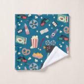 おもしろい映画のナイトフィルムポップコーンパターン バスタオルセット (ウォッシュタオル)