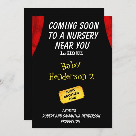 おもしろい映画テーマのベビー2の発表- 案内状 (正面/裏面)