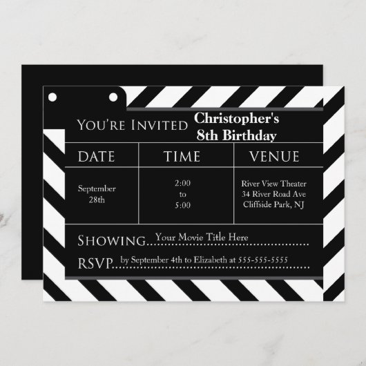 おもしろい映画ナイトバースデーパーティ招待状 招待状 (正面/裏面)