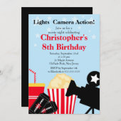 おもしろい映画夜バースデーパーティ招待状 招待状 (正面/裏面)