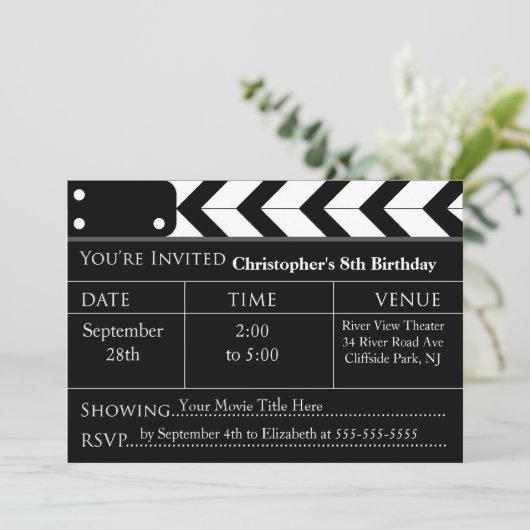 おもしろい映画夜バースデーパーティ招待状 招待状 (スタンド正面)