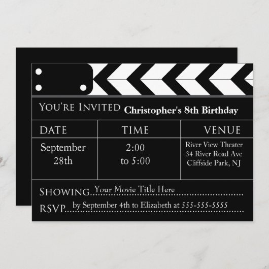おもしろい映画夜バースデーパーティ招待状 招待状 (正面/裏面)