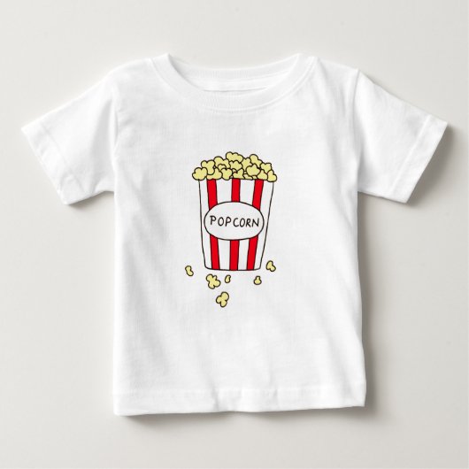 おもしろい映画館ポップコーンin赤い白いバケツ ベビーTシャツ (正面)