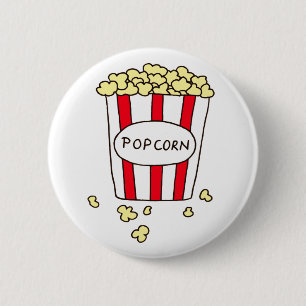 おもしろい映画館ポップコーンin赤い白いバケツ 缶バッジ