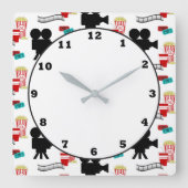 おもしろい映画館リールポップコーン型時計 スクエア壁時計 (正面)