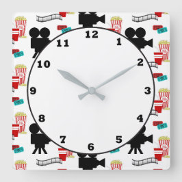 おもしろい映画館リールポップコーン型時計 スクエア壁時計