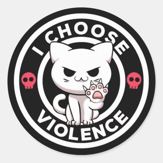 おもしろい暴力猫ステッカー ラウンドシール (正面)