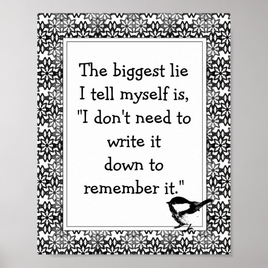 おもしろい書ダウン引用文黒花&鳥 ポスター (正面)