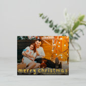 おもしろい書手 | Merry Christmas金ゴールド写真 箔シーズンポストカード (立ち正面)