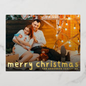 おもしろい書手 | Merry Christmas金ゴールド写真 箔シーズンポストカード (正面)