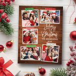 おもしろい書木目楽クリスマスクラフトテープ ポストカード<br><div class="desc">おもしろいモダン書道台本メリークリスマス5写真コラージュとクラフトテープ休日はがき。カントリー素朴ウッド。</div>