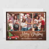 おもしろい書道ウッドクリスマスレッドトラック3写真 シーズンカード (正面)