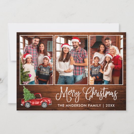 おもしろい書道ウッドクリスマスレッドトラック3写真 シーズンカード (正面)