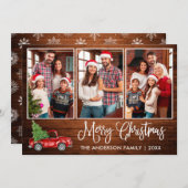 おもしろい書道ウッドクリスマスレッドトラック3写真 シーズンカード (正面/裏面)