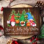 おもしろい書道ウッドホリークリスマスすてき格言 ポストカード<br><div class="desc">おもしろいモダン書道台本は松の木とホリすてきーのクリスマスの水色の格言葉書がある。家族の名前と年 – 国素朴木材とカラフル文字列ライト。</div>