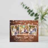 おもしろい書道ウッドライト3フォトハッピー新年 ポストカード (スタンド正面)