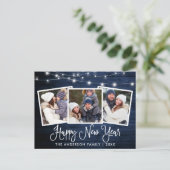 おもしろい書道ウッドライト3フォトハッピー新年 ポストカード (スタンド正面)