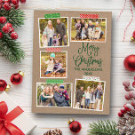 おもしろい書道クラフトグリーンクリスマスクラフトテープ ポストカード<br><div class="desc">おもしろいモダン書道台本グリーンメリークリスマスKraft 5 Photo Collage with Craft Tape Holidayはがき</div>