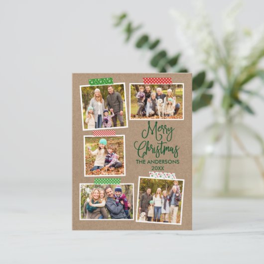 おもしろい書道クラフトグリーンクリスマスクラフトテープ ポストカード (スタンド正面)