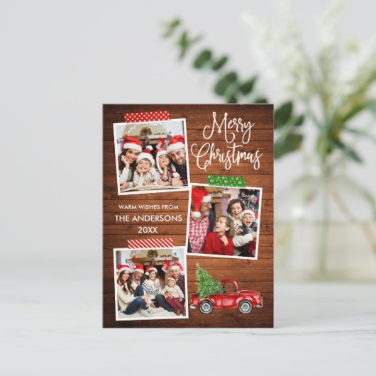 おもしろい書道クラフトテープトラックウッドクリスマス ポストカード (スタンド正面)