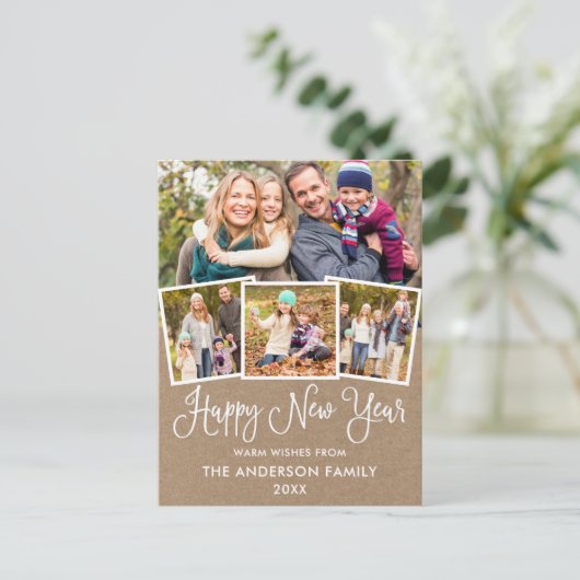 おもしろい書道クラフト新年ハッピーニューイヤー4写真 ポストカード (スタンド正面)