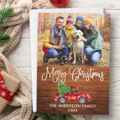 おもしろい書道クリスマスウッドレッドトラック写真 シーズンカード