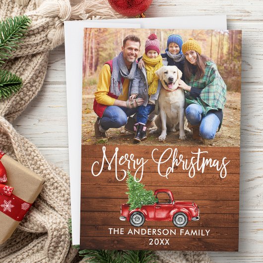 おもしろい書道クリスマスウッドレッドトラック写真 シーズンカード