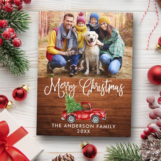 おもしろい書道クリスマスウッドレッドトラック写真 ポストカード